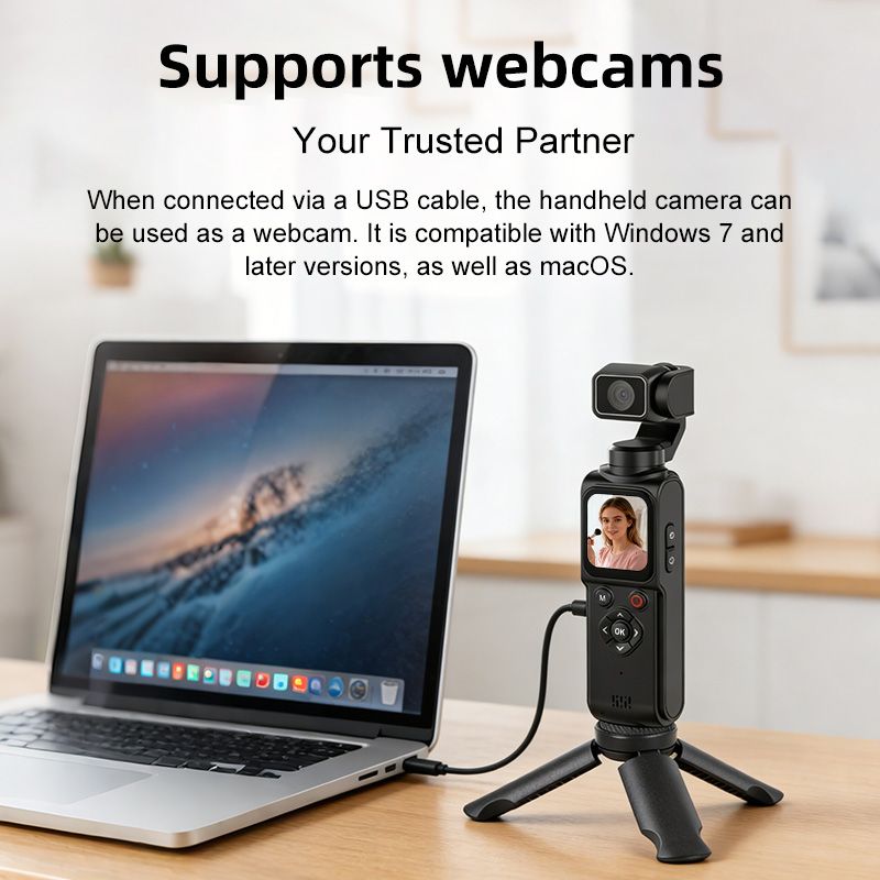 AT-M105 Pocket Gimbal Vlog Camera, 4K HD Handheld Video Camera，pink，16GB