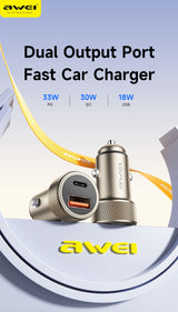C-857 33W PD Fast Car Charger, Dual Port Cigarette Lighter Power Adapter，coffee