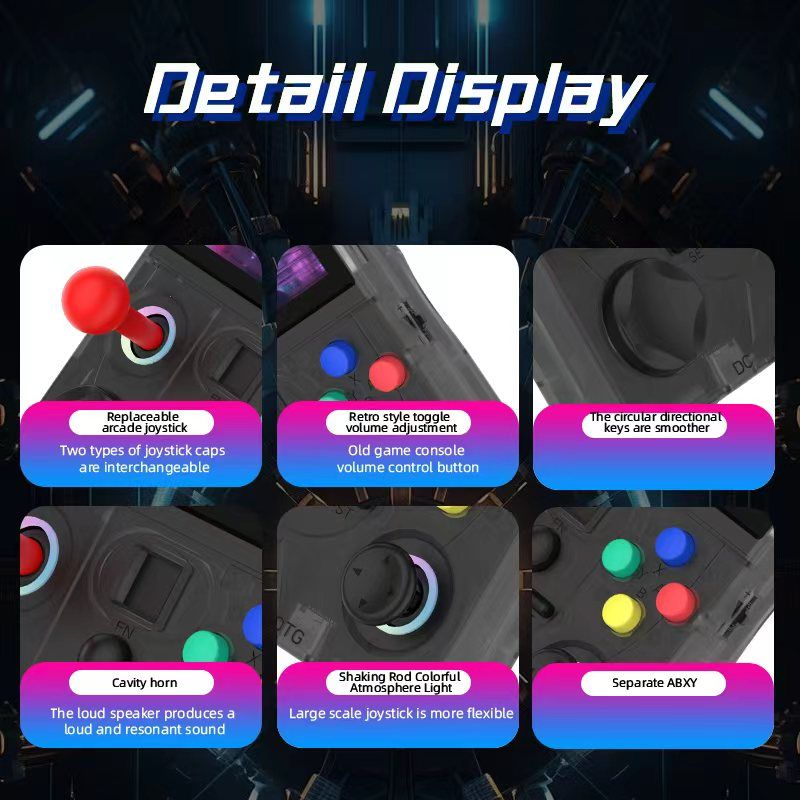 DC35V Retro Handheld Game Console, 3.5‑Inch IPS Screen Open Source Linux System，black