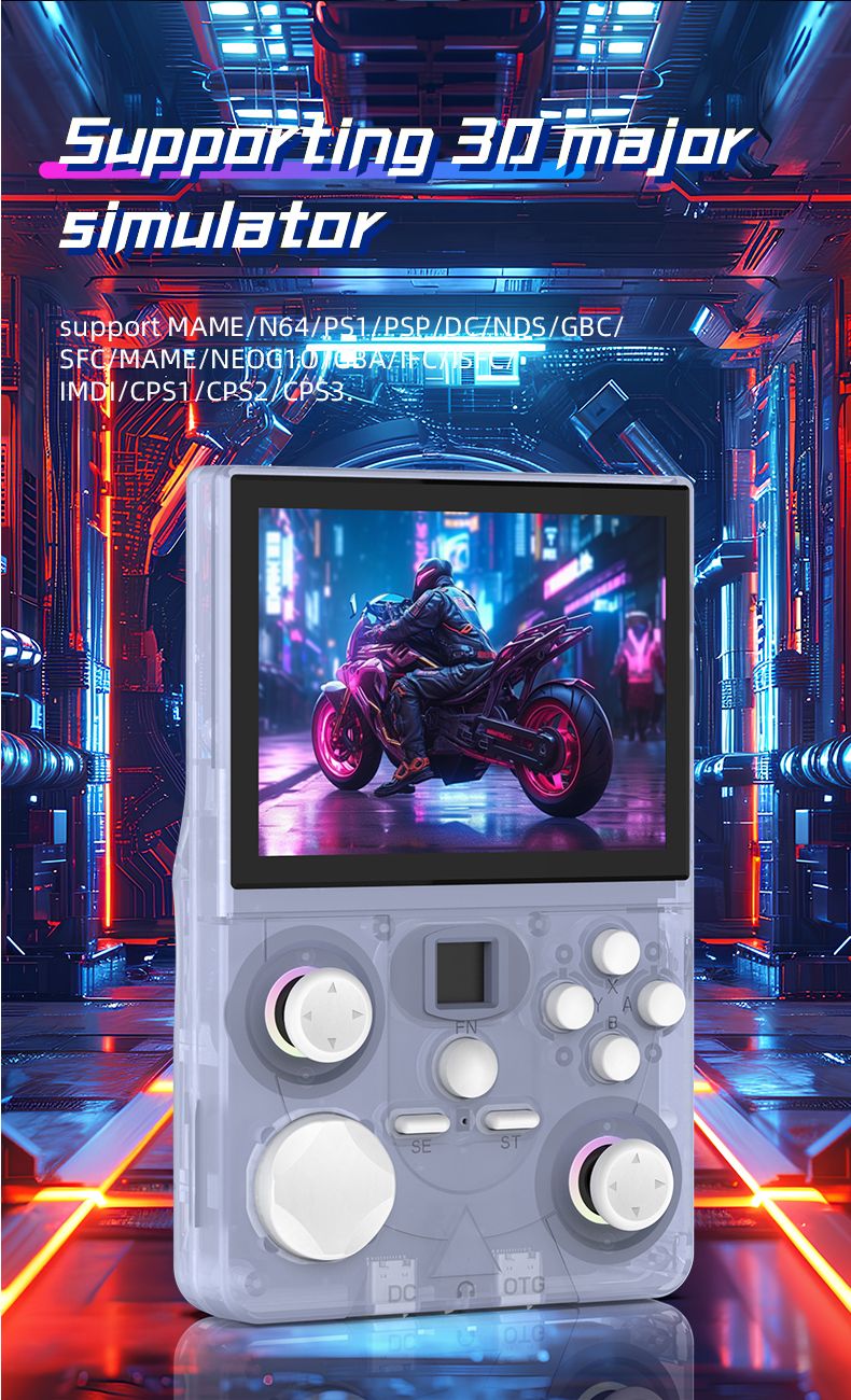 DC35V Retro Handheld Game Console, 3.5‑Inch IPS Screen Open Source Linux System，gray