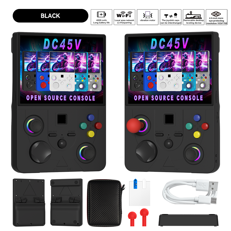 DC45V Retro Handheld Game Console, 4.5‑Inch HD IPS Full View Screen，black