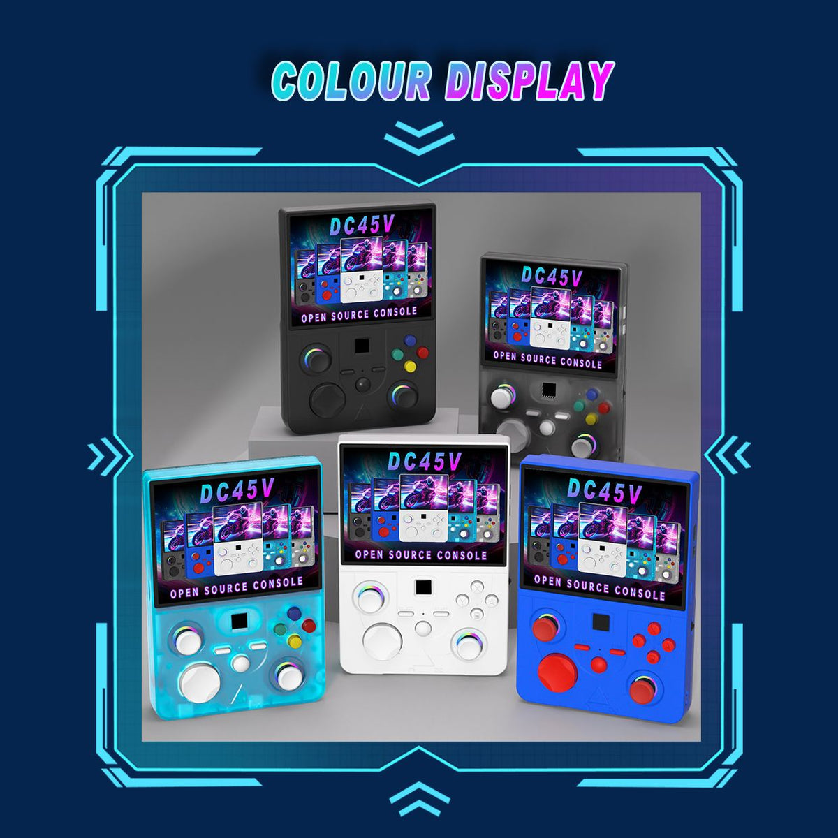 DC45V Retro Handheld Game Console, 4.5‑Inch HD IPS Full View Screen，translucent white