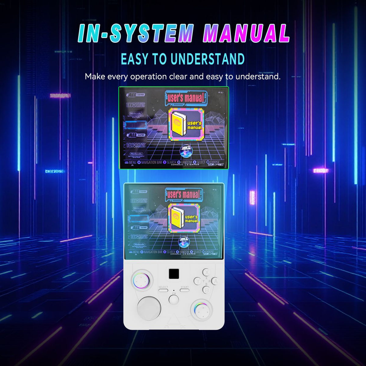 DC45V Retro Handheld Game Console, 4.5‑Inch HD IPS Full View Screen，translucent white