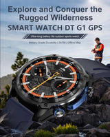 DTG1 GPS Smart Watch, AMOLED Touchscreen, 860mAh Battery, 3ATM Waterproof, Bluetooth Call,Blue