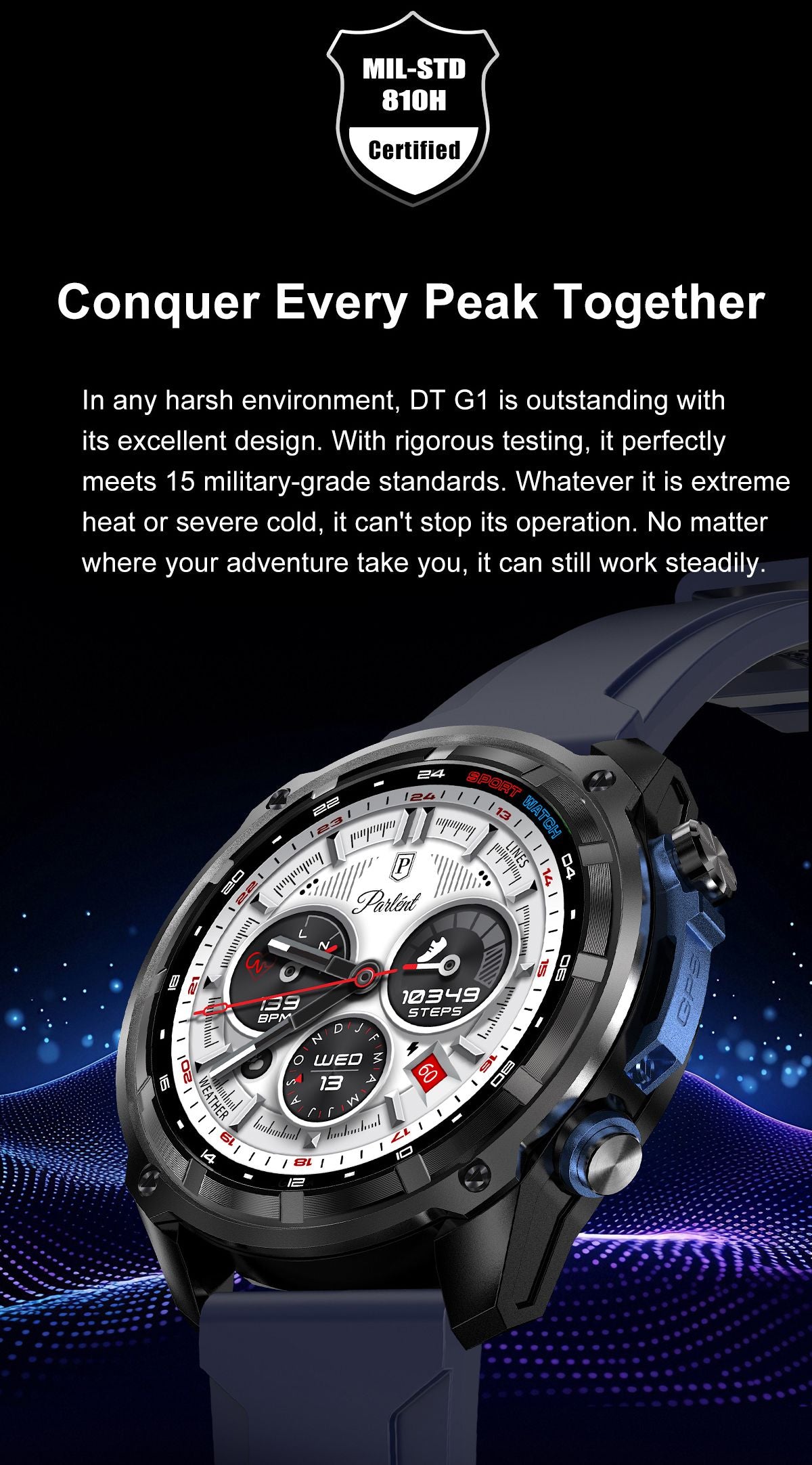 DTG1 GPS Smart Watch, AMOLED Touchscreen, 860mAh Battery, 3ATM Waterproof, Bluetooth Call,Blue