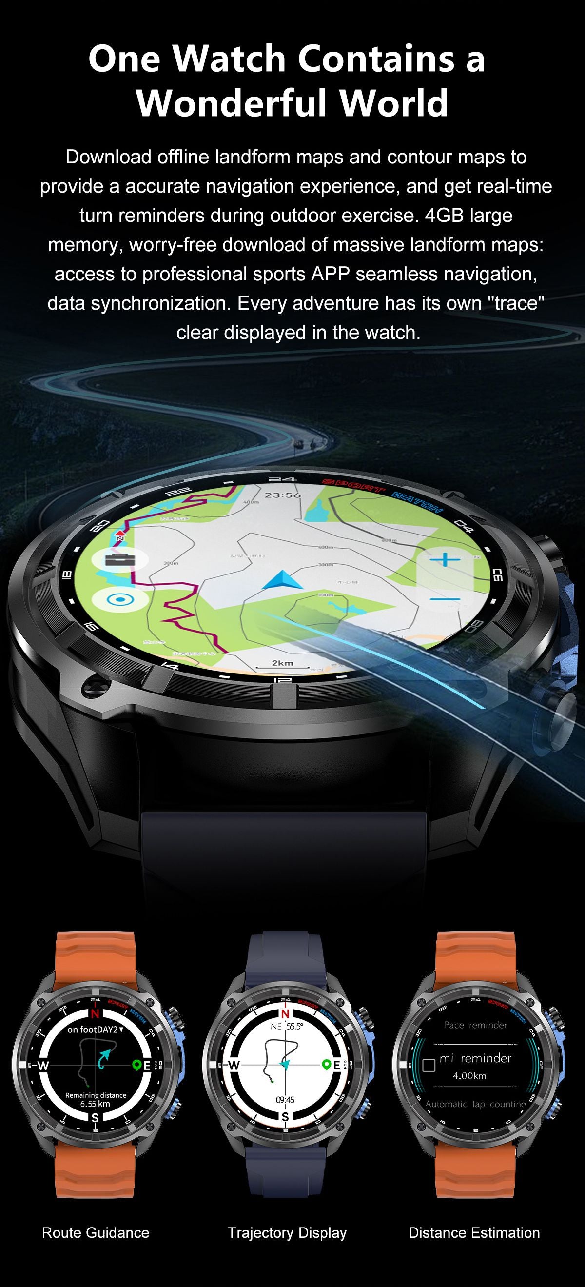 DTG1 GPS Smart Watch, AMOLED Touchscreen, 860mAh Battery, 3ATM Waterproof, Bluetooth Call,Blue