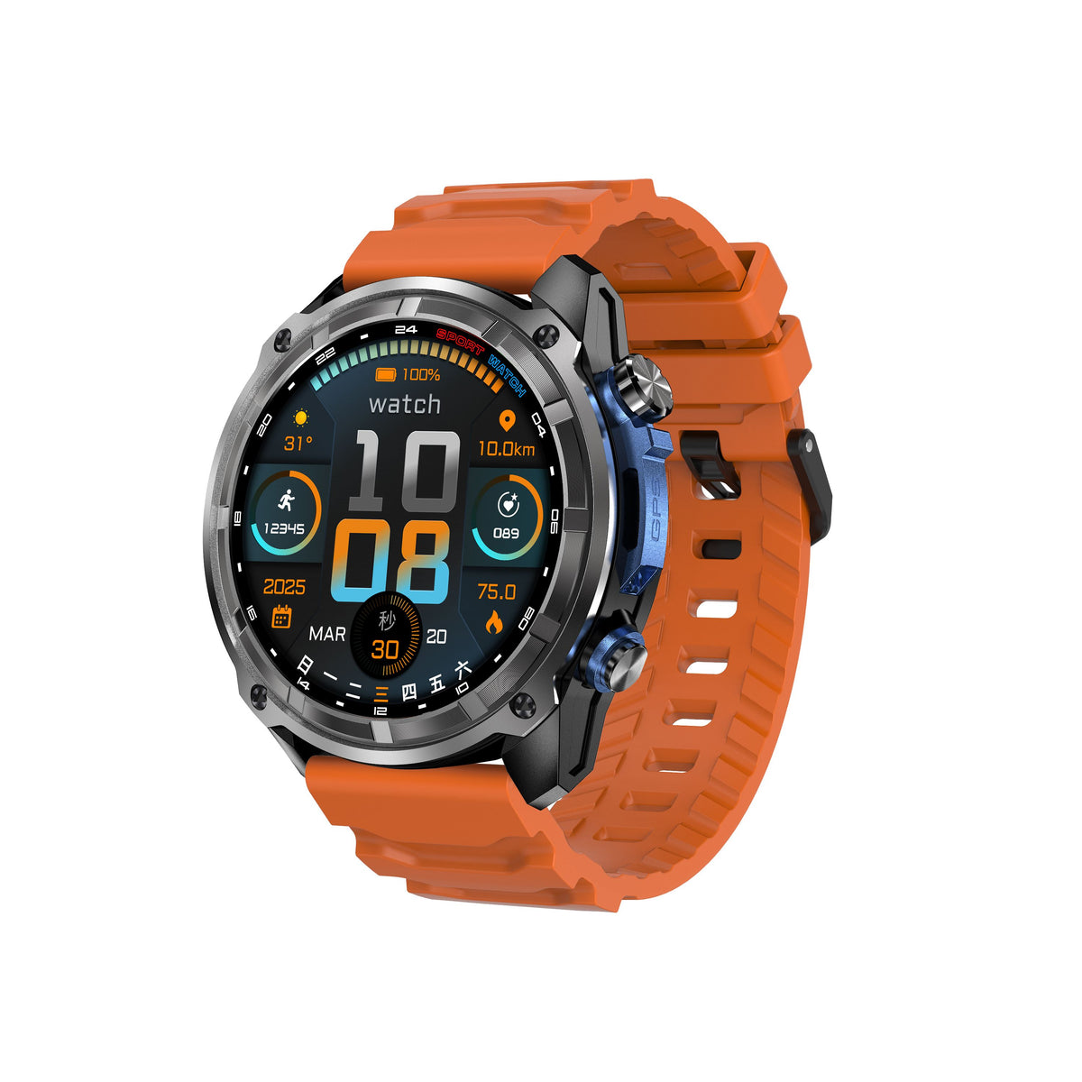 DTG1 GPS Smart Watch, AMOLED Touchscreen, 860mAh Battery, 3ATM Waterproof, Bluetooth Call,Orange