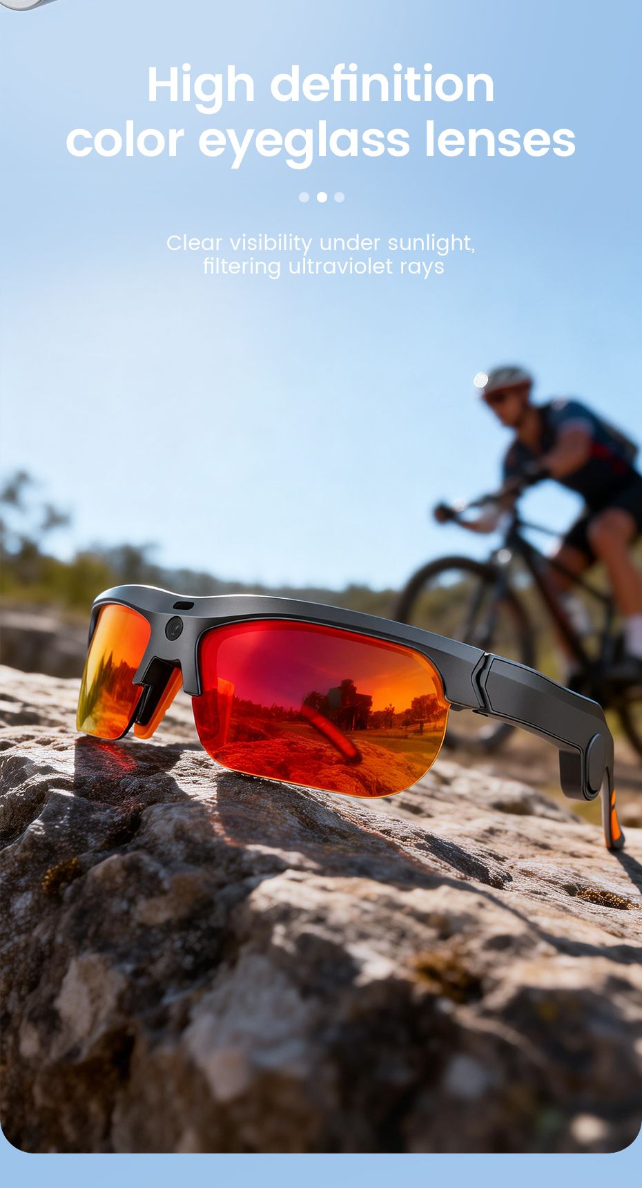 E08 Smart Bluetooth Cycling Sunglasses with Camera, UV400 Outdoor Sports Glasses，orange