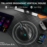 Solakaka E9PRO Tri‑Mode Vertical Ergonomic MMO Gaming Mouse, 10 Programmable Side Buttons, RGB Backlit Rechargeable Wireless Mouse,Black-Gray - Close-Up Angle
