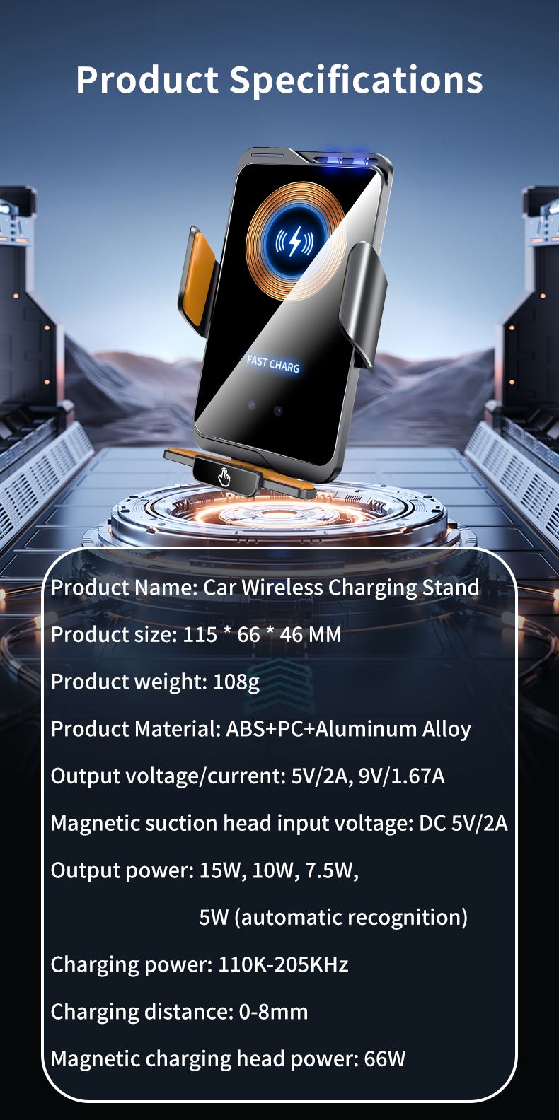 F2 Auto Clamping Wireless Car Charger Mount, 66W High Power，black