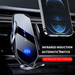 FJ22 Auto Clamping Wireless Car Charger Mount Infrared Air Vent Phone Holder，Silver