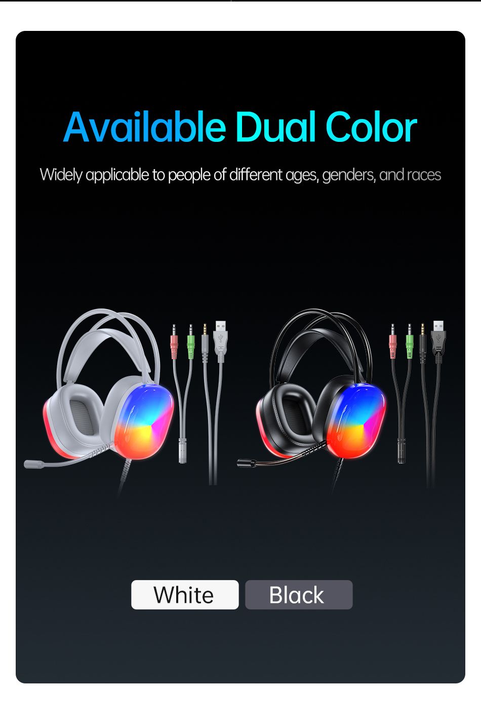 AWEI GM11 Wired Gaming Over‑Ear Headset, 50mm Driver 7.1 Surround Sound, USB & 3.5mm Jack,white