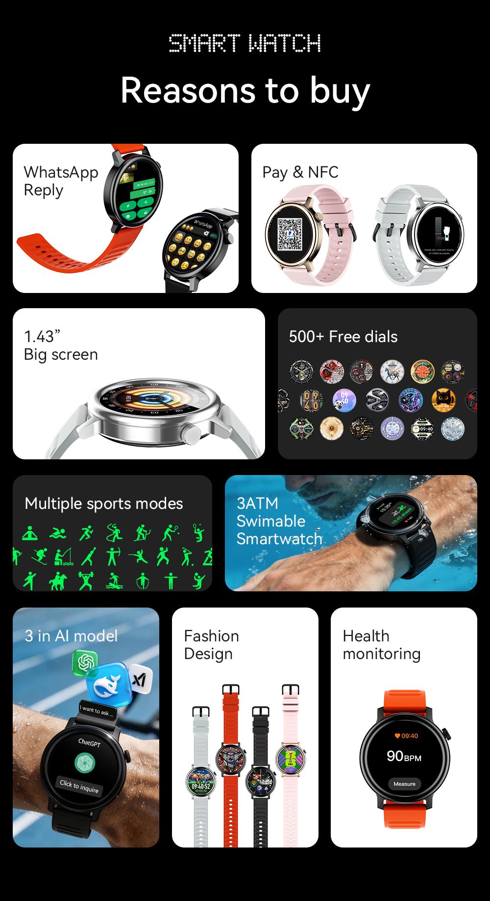 GTR15 Bluetooth Call Smart Watch 1.43 Inch Screen Waterproof Fitness Tracker，pink