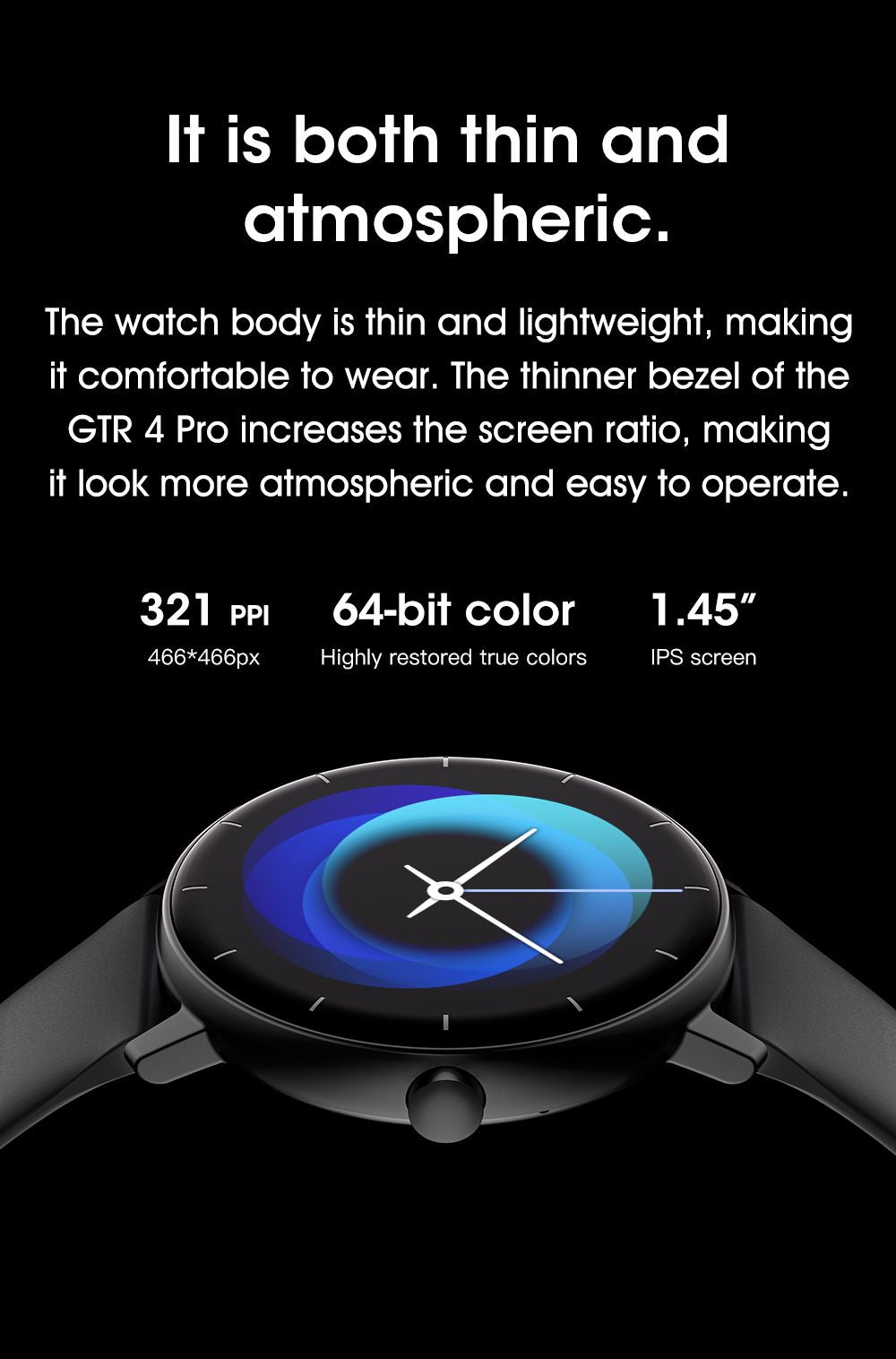 GTR4 Pro Bluetooth Call Smart Watch, Waterproof Fitness Tracker with Heart Rate Sleep Monitor for Android iOS，black