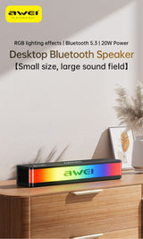 AWEI KA23 Wireless Bluetooth Soundbar, RGB Dynamic Lighting Stereo Speaker，black - Front View