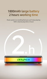 AWEI KA23 Wireless Bluetooth Soundbar, RGB Dynamic Lighting Stereo Speaker，black - Low Angle