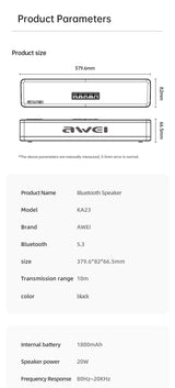 AWEI KA23 Wireless Bluetooth Soundbar, RGB Dynamic Lighting Stereo Speaker，black - Extra Image