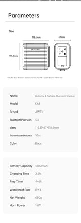 AWEI KA3 20W Wireless Bluetooth Soundbar，black - Extra Image
