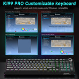 Solakaka Ki99pro 3‑Mode RGB Mechanical Keyboard,  Gray‑Blue - 45-Degree Angle