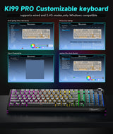 Solakaka Ki99pro 3‑Mode RGB Mechanical Keyboard,  Gradient-Gray - Rear View