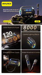 AWEI KT18 Portable Karaoke Bluetooth Speaker with 2 Wireless Microphones,black