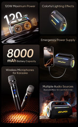 AWEI KT18 Portable Karaoke Bluetooth Speaker with 2 Wireless Microphones,black - 45-Degree Angle