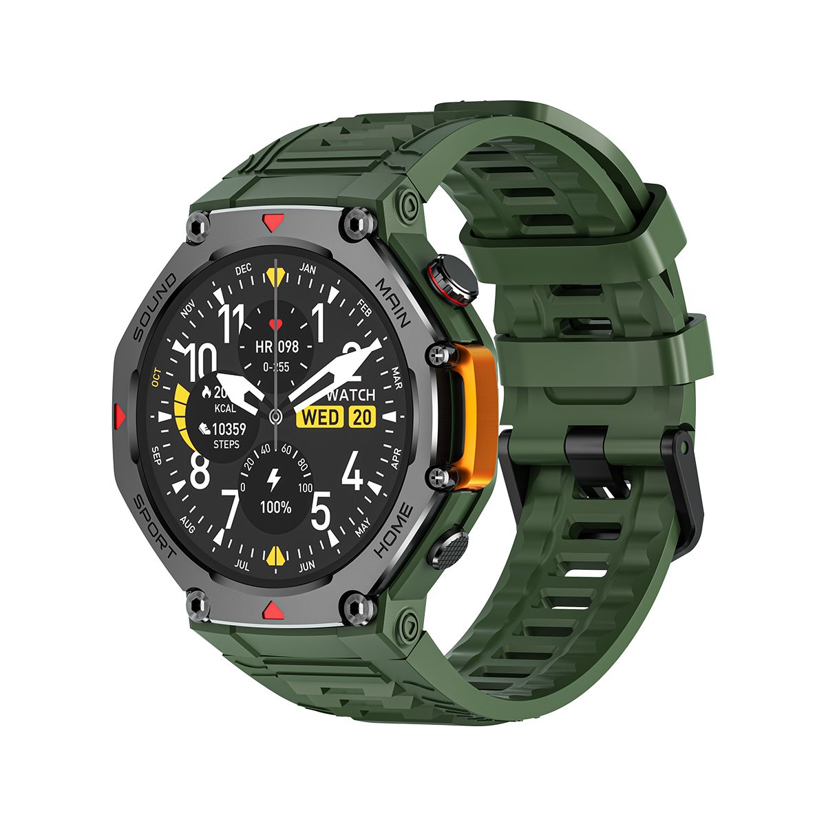 M-Rex4 Men Rugged GPS Smart Watch, 5ATM Waterproof Bluetooth Call Fitness Tracker Heart Rate Sleep Monitor，green