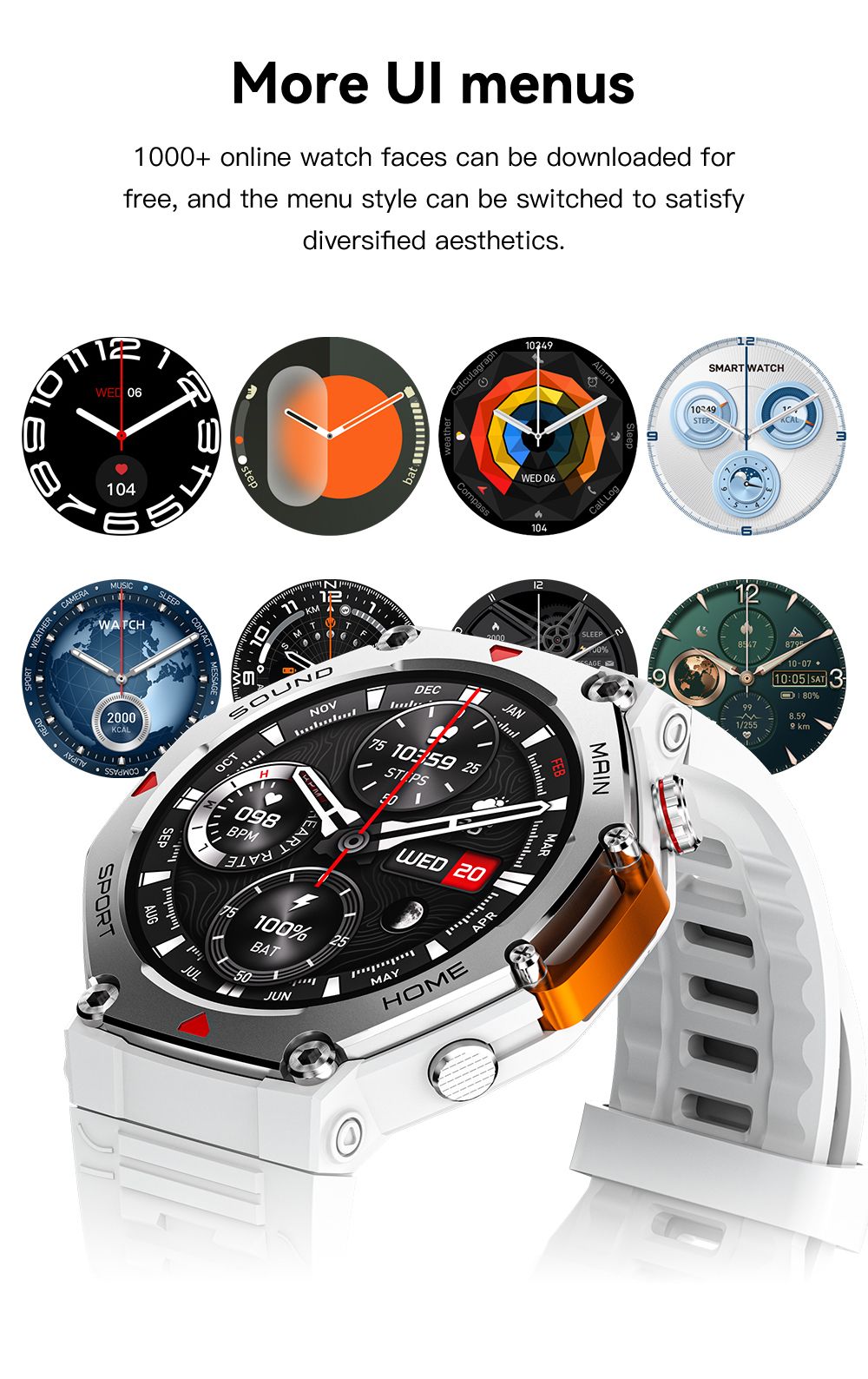 M-Rex4 Men Rugged GPS Smart Watch, 5ATM Waterproof Bluetooth Call Fitness Tracker Heart Rate Sleep Monitor，green