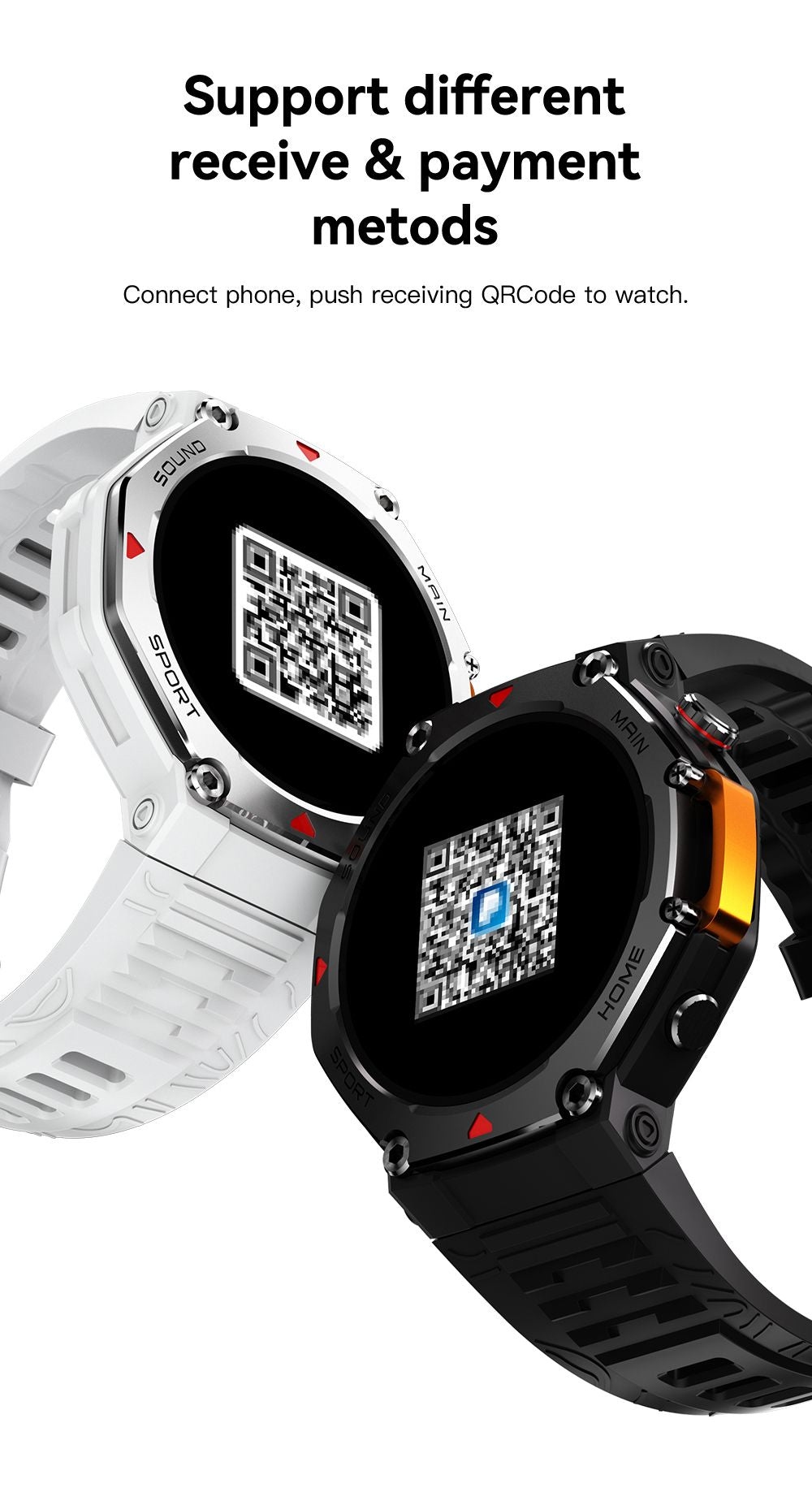 M-Rex4 Men Rugged GPS Smart Watch, 5ATM Waterproof Bluetooth Call Fitness Tracker Heart Rate Sleep Monitor，Orange Red