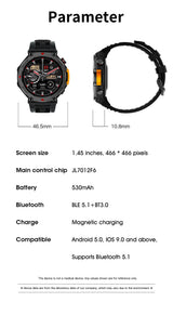 M-Rex4 Men Rugged GPS Smart Watch, 5ATM Waterproof Bluetooth Call Fitness Tracker Heart Rate Sleep Monitor，Orange Red