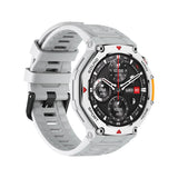 M-Rex4 Men Rugged GPS Smart Watch, 5ATM Waterproof Bluetooth Call Fitness Tracker Heart Rate Sleep Monitor，white - Side View