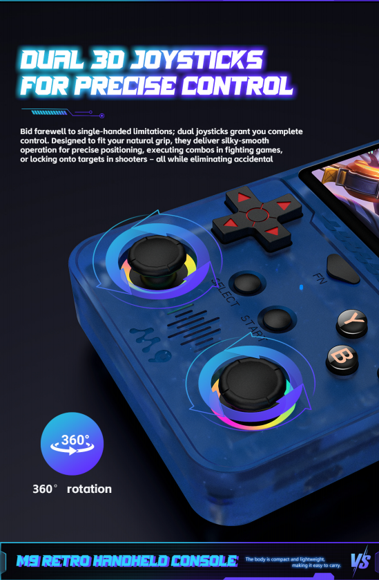 M9 Pocket Retro Video Game Handheld Console with Colorful RGB Light Joystick，black