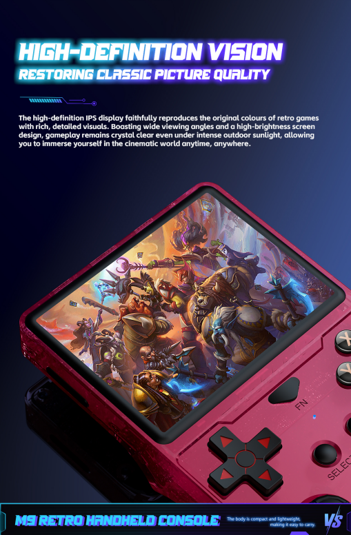 M9 Pocket Retro Video Game Handheld Console with Colorful RGB Light Joystick，purple