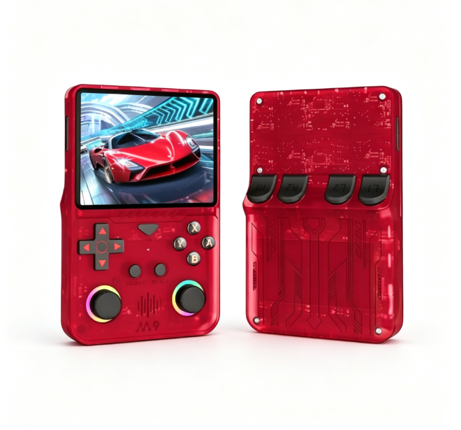 M9 Pocket Retro Video Game Handheld Console with Colorful RGB Light Joystick，red