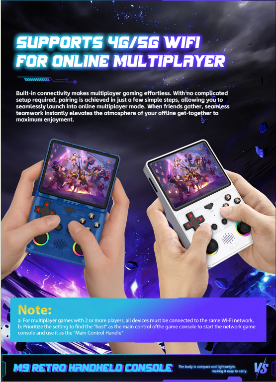 M9 Pocket Retro Video Game Handheld Console with Colorful RGB Light Joystick，red