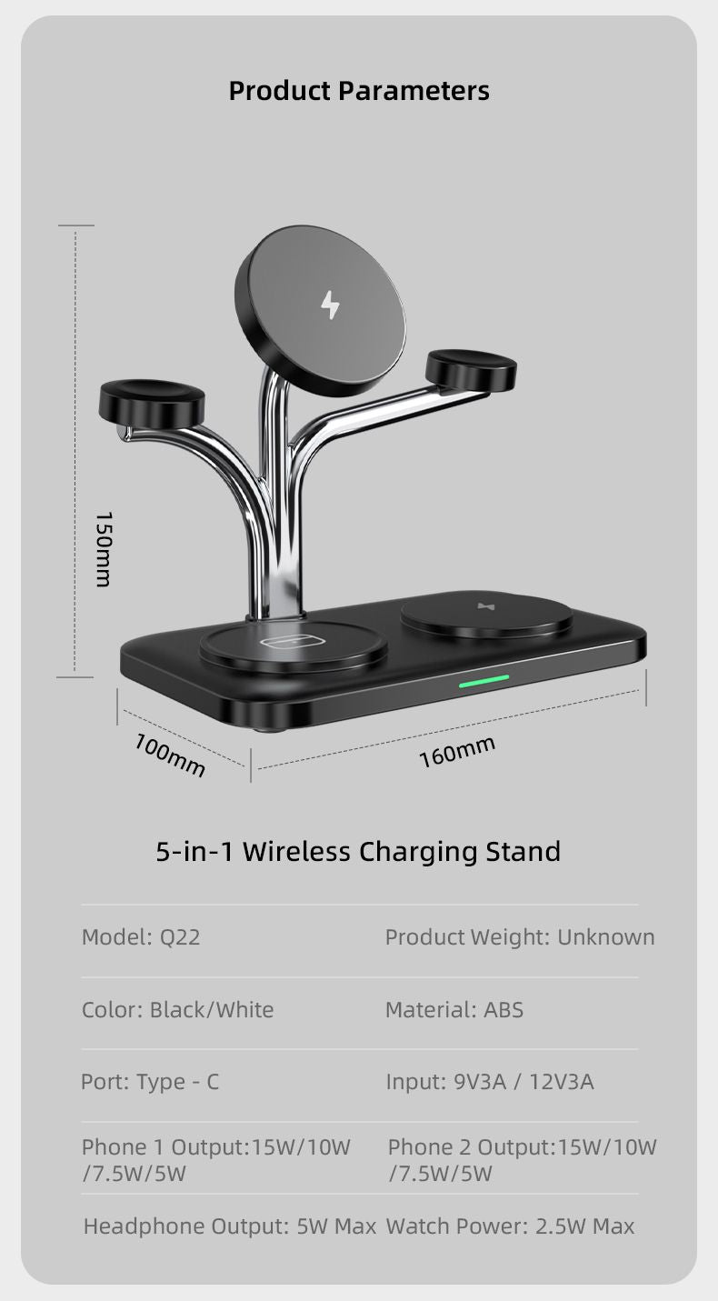 OC22 5-in-1 Wireless Charging Stand Multi Device Fast Charging Dock，black