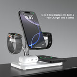 OC22 5-in-1 Wireless Charging Stand Multi Device Fast Charging Dock，white - Side View