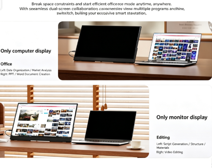 15.6" FHD 1080P Portable Monitor 240Hz 100% sRGB Wired USB-C HDMI External Travel Screen for Laptop Phone Game Consoles，black