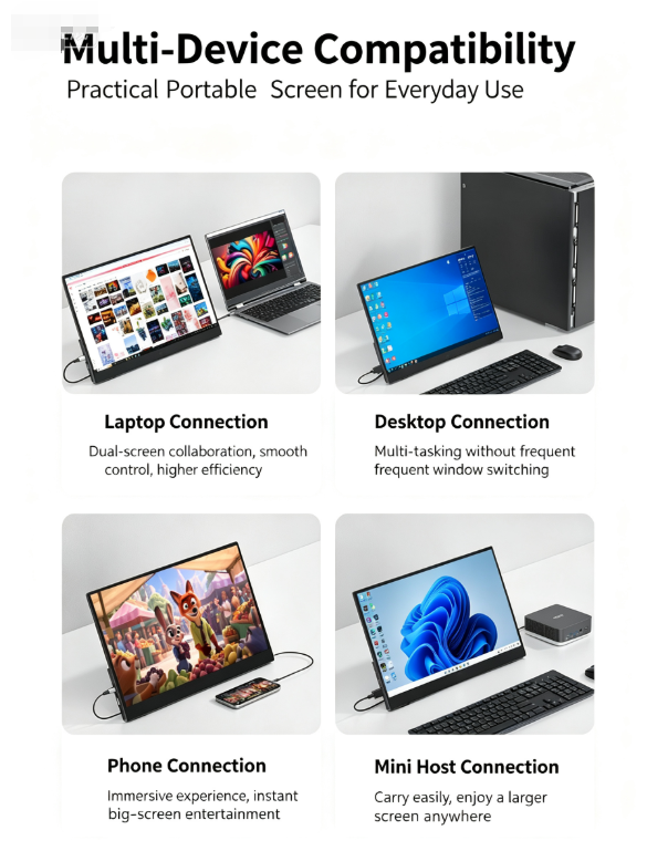 15.6" FHD 1080P Portable Monitor 60Hz 72% NTSC Wired USB-C HDMI External Travel Screen for Laptop Phone Game Consoles，black