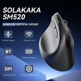 SOLAKAKA SM520 Tri-Mode Vertical Ergonomic Mouse, 24000 DPI Programmable Wireless Vertical Mouse，black - Front View