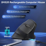 SOLAKAKA SM520 Tri-Mode Vertical Ergonomic Mouse, 24000 DPI Programmable Wireless Vertical Mouse，black
