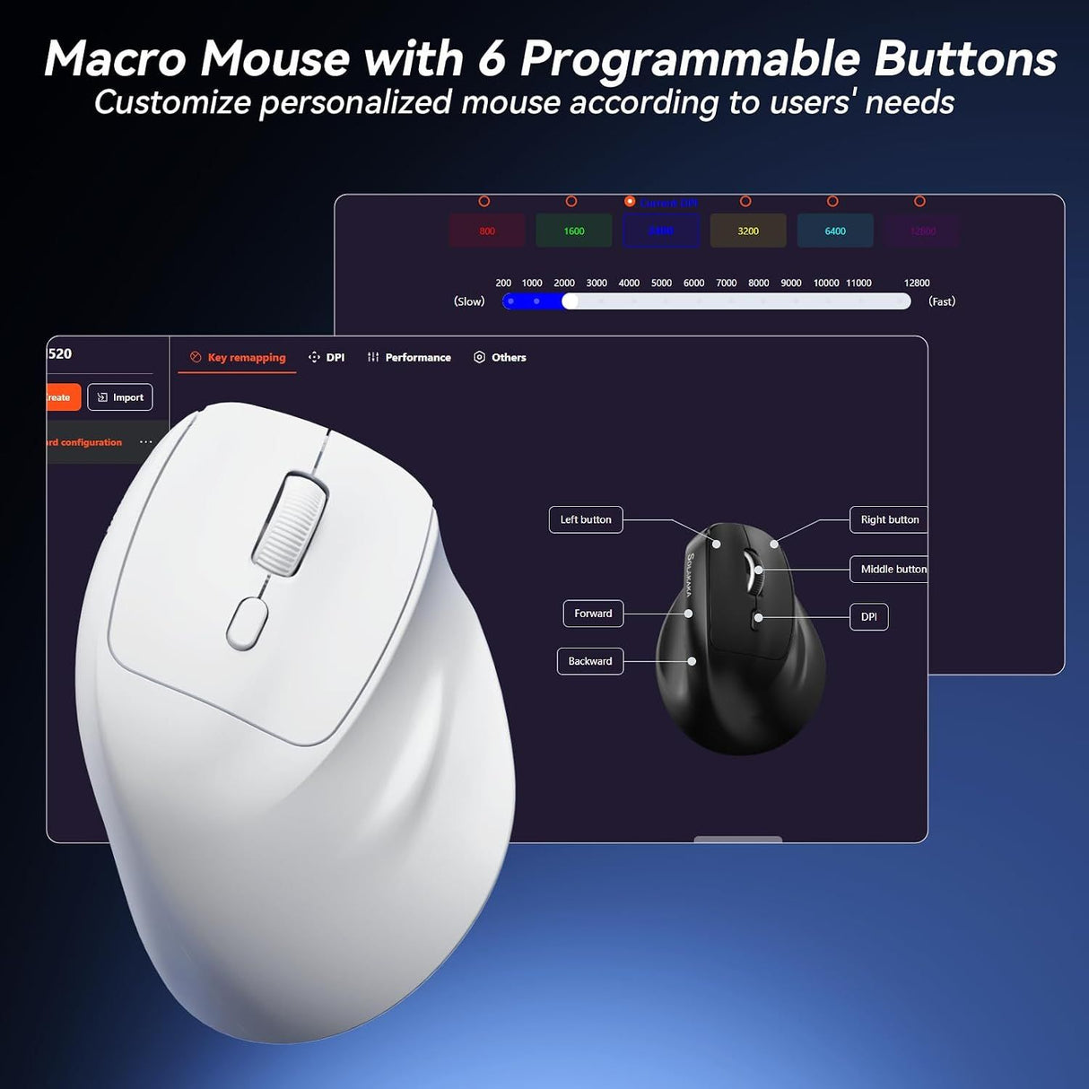 SOLAKAKA SM520 Tri-Mode Vertical Ergonomic Mouse, 24000 DPI Programmable Wireless Vertical Mouse，white