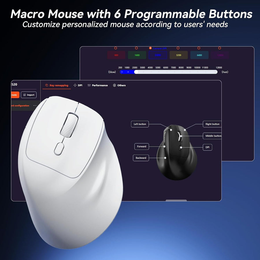 SOLAKAKA SM520 Tri-Mode Vertical Ergonomic Mouse, 24000 DPI Programmable Wireless Vertical Mouse，white, image 6