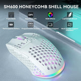 SOLAKAKA SM600 Honeycomb Shell Gaming Mouse Wireless,white - Front View