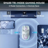 SOLAKAKA SM600 Honeycomb Shell Gaming Mouse Wireless,white - Side View
