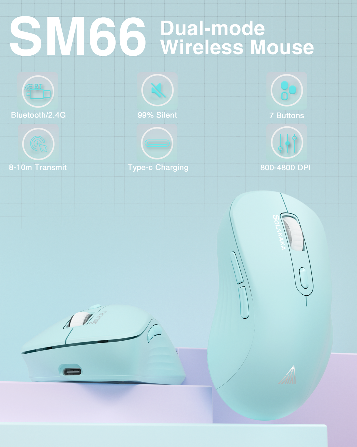 SM66 Dual Mode Wireless Gaming Mouse, Rechargeable RGB Ergonomic Mice with Adjustable DPI ,green