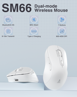 SM66 Dual Mode Wireless Gaming Mouse, Rechargeable RGB Ergonomic Mice with Adjustable DPI ,white - Front View