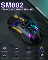 SM802 Tri‑Mode Gaming Mouse, Adjustable DPI, RGB Backlight, Ergonomic Wireless Mouse,black - Front View