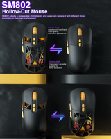 SM802 Tri‑Mode Gaming Mouse, Adjustable DPI, RGB Backlight, Ergonomic Wireless Mouse,black - Top-Down View