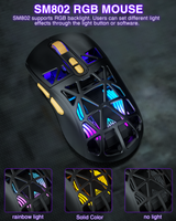 SM802 Tri‑Mode Gaming Mouse, Adjustable DPI, RGB Backlight, Ergonomic Wireless Mouse,black - Low Angle